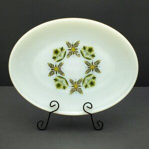 Anchor Hocking Meadow Green Suburbia Platter Serving Dish White Milk Glass Plate